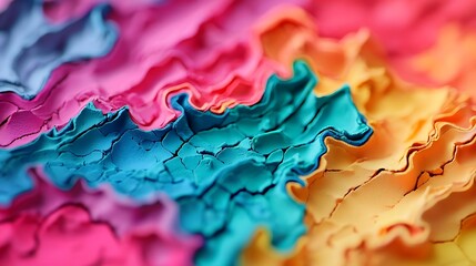 Fototapeta premium A vibrant and textured close-up of colorful, wavy paper layers creating a visually stunning abstract pattern.