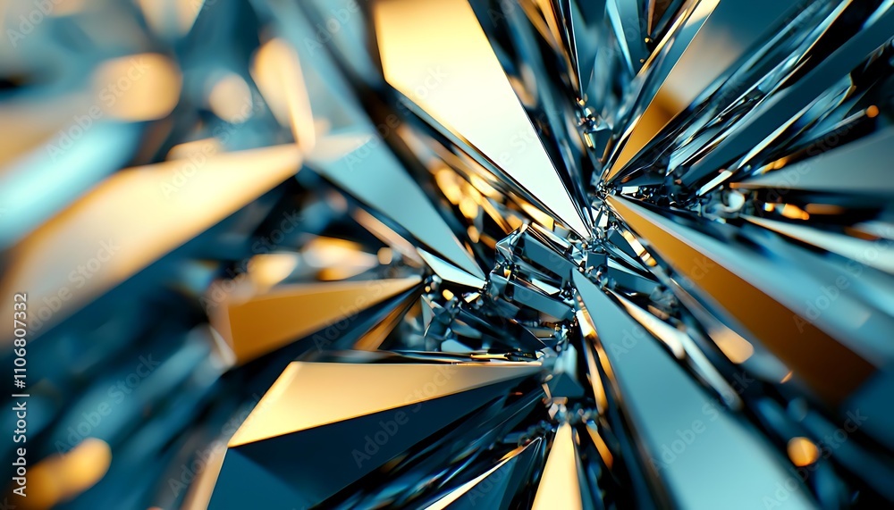 Poster abstract crystal structure with sharp edges reflecting light, creating an intricate and visually stu