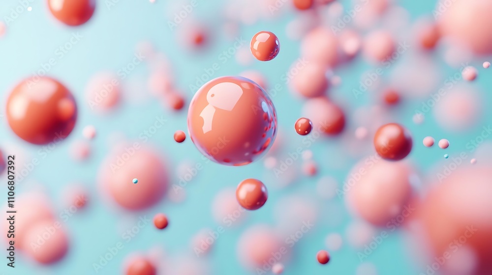 Poster abstract representation of floating spheres in vibrant colors, creating a dynamic and engaging visua