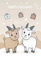 Obraz premium cute cartoon goat with happy holidays