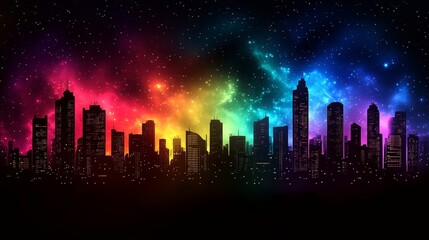 Fototapeta premium A City Skyline Silhouetted Against a Vibrant, Starry Night Sky