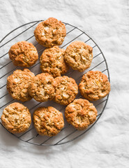 Soft apple cookies on a light background, top view