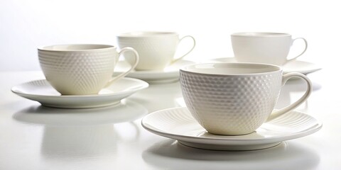 Fototapeta premium Elegant Set of White Coffee Cups Isolated on White Background for Minimalist and Clean Aesthetic, Perfect for Product Display, Dining, or Modern Home Decor Inspiration