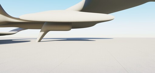 3d render of abstract futuristic architecture with concrete floor.