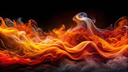 Fototapeta premium Ethereal Smoke Waves in Fiery Contrast Against Dark Background - Surreal Photography of Colorful Abstract Patterns and Textures