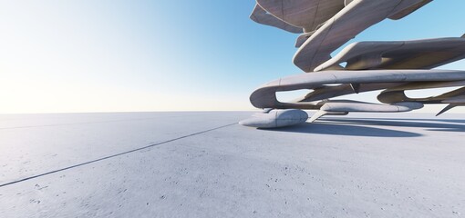 3d render of abstract futuristic architecture with concrete floor.