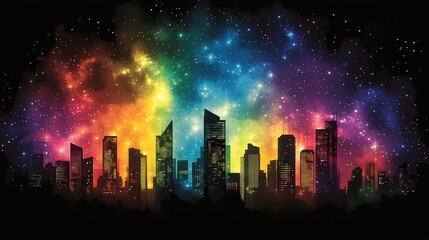 Fototapeta premium Colorful Fireworks Display Over a City Skyline at Night