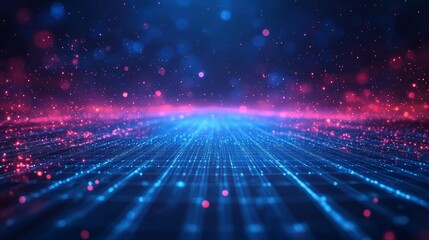 Obraz premium Abstract digital data stream, glowing lines and particles, futuristic technology background.