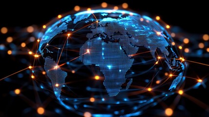Obraz premium A digital globe showcases global network connections and social media images for digital marketing