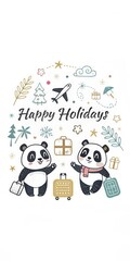 Fototapeta premium cute cartoon panda with happy holidays background