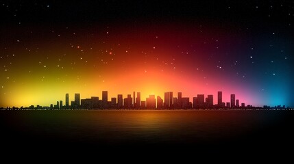 Fototapeta premium A Colorful City Skyline Against a Starry Night
