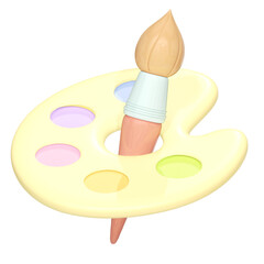 Cute 3D Artist Palette with Paintbrush Illustration