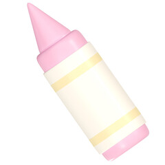 Cute 3D Pink Crayon with White  Illustration