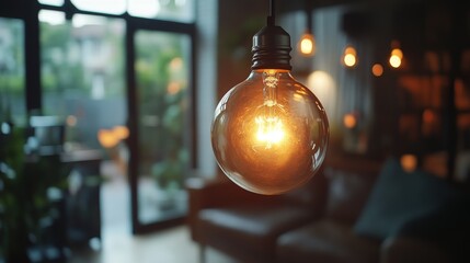 Close-Up of a Glowing Filament Light Bulb