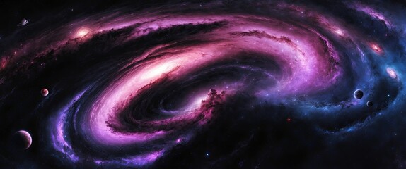 Obraz premium Mesmerizing Cosmic Nebula, A Stunning Digital Illustration of Purple and Pink Galaxies in Deep Space