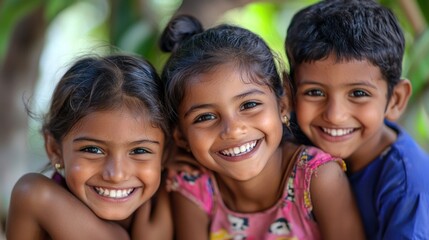 Fototapeta premium Children smiling brightly, posing for a photo or interacting with friends