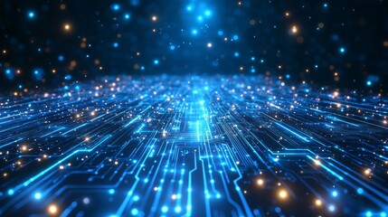 Fototapeta premium Abstract glowing circuit board pattern, digital technology background.