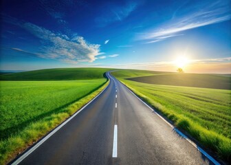 Fototapeta premium Minimalist Arrow Shape Road in Serene Landscape - Perfect for Modern Design and Nature Lovers