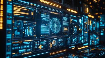 Fototapeta premium Futuristic Digital Interface with Data Visualizations and System Monitoring Displays