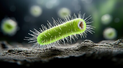 Naklejka premium Microscopic Bacteria Cell 3D Render Green Science Microbiology Illness