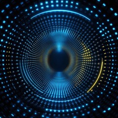 Obraz premium Abstract digital tunnel with blue and yellow lights creating a mesmerizing visual depth and movement effect