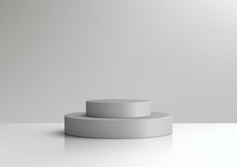 Minimal 3D Stacked Gray Circular Platforms on a White Background for Product Display, Mockups, and Elegant Showroom Concepts