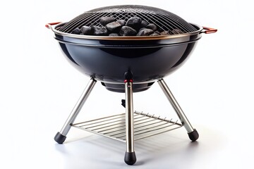 Clean and Empty BBQ Kettle Grill with Charcoal Briquettes Isolated on White Background for Culinary and Outdoor Cooking Themes