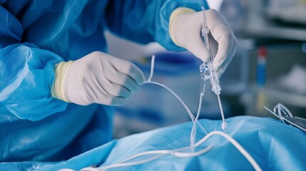 A clinical cardiologist performing cardiac catheterization in a cardiology lab, with catheterization equipment and lab setting visible, Cardiac catheterization style