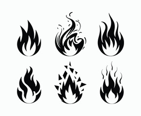 Abstract Flame Design Bonfire Silhouette Collection Vector Template