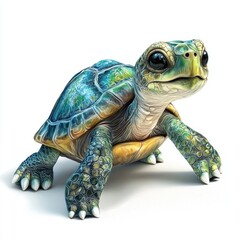 Obraz premium Adorable Sea Turtle with Vibrant Shell and Expressive Eyes on a Bright Background, Perfect for Nature Lovers and Wildlife Photography Enthusiasts