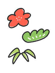 手描きの松竹梅のシンプルで可愛いイラストセット