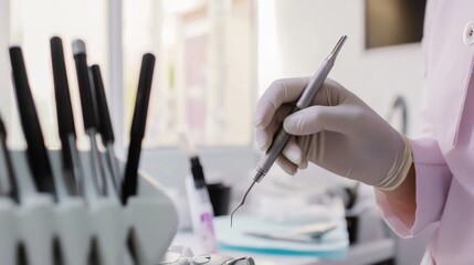 A clinical dermatologist performing a skin biopsy in a dermatology clinic, with dermatologic procedure tools and examination room visible, Dermatology procedure style