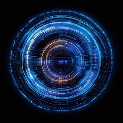 Obraz premium Futuristic Abstract Circular Digital Energy Design with Glowing Lines and Particles on Dark Background