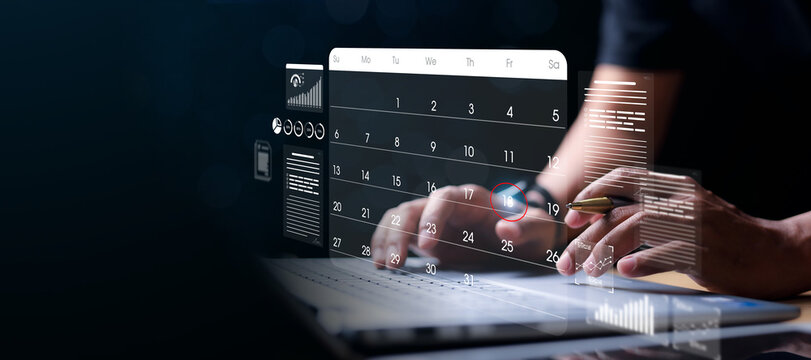 Time management concept. Businessman manages time for effective work. Secretary manages time schedule for effective work.