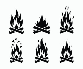 Geometric Bonfire Silhouette Collection with Sharp Angular Flames Vector Template