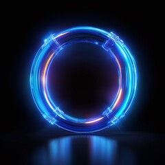 Glowing Neon Circle with Blue and Orange Lights on Dark Background for Modern Design and Technology Concepts