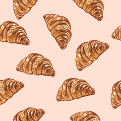 Seamless pattern of Croissant, vector decorative food seamless pattern wrapping, paper, fabric, wallpaper background for your design 