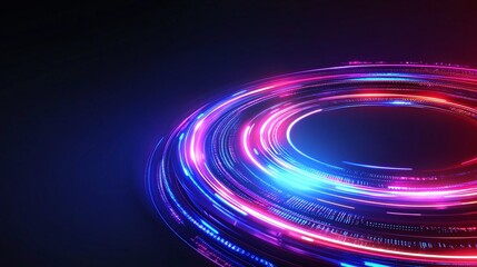 Obraz premium Vibrant Circular Light Trails Creating Dynamic Abstract Background in Dark Space