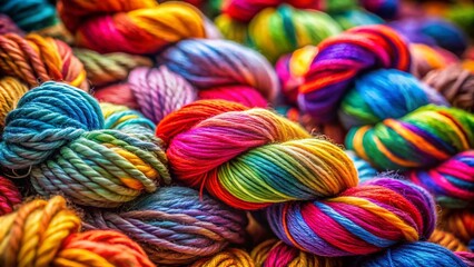 Close-Up of Colorful Yarn for Knitting Showcasing a Vibrant Palette of Textured Fibers and Intricate Twists, Perfect for Crafting and Artistic Inspirations in a Cozy Setting