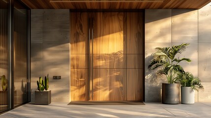 Modern and eco-friendly wooden door made from sustainable materials for a stylish and environmentally friendly home