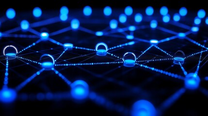 Obraz premium Abstract Network of Interconnected Blue Nodes on a Dark Background