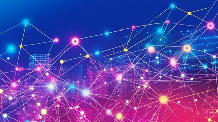 Obraz premium Abstract Network of Interconnected Nodes with Glowing Lights