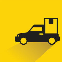 pickup truck icon with shadow on yellow background