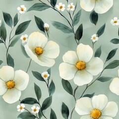 Rustic Chamomile and Sage Watercolor Pattern