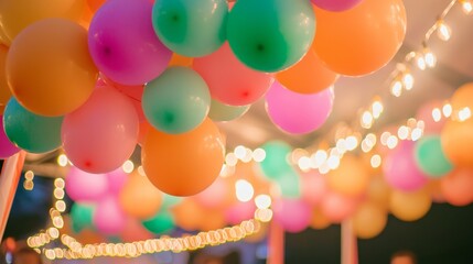 Festive Micro Wedding Celebration at Carnival: Joyous Couple, Colorful Balloons & Games Amidst Happy Guests - Ultra-Detailed Concept Photo