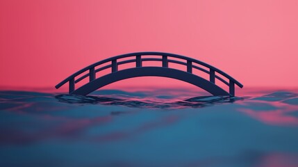 A futuristic fiber optic bridge stretching across water at sunset digital art tranquil environment aesthetic viewpoint