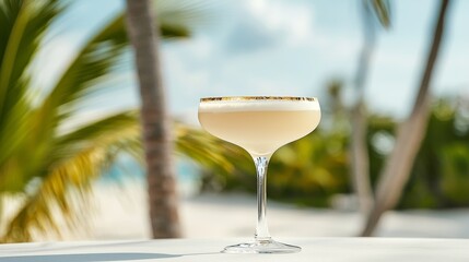 Luxurious iced cocktail with gold accents tropical resort beverage photography outdoor setting close-up view indulgence