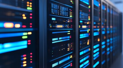 Dynamic fiber optic server installation data center technology showcase modern environment close-up view innovation in connectivity