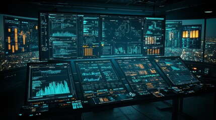 A Wall of Monitors Displaying Data and Information