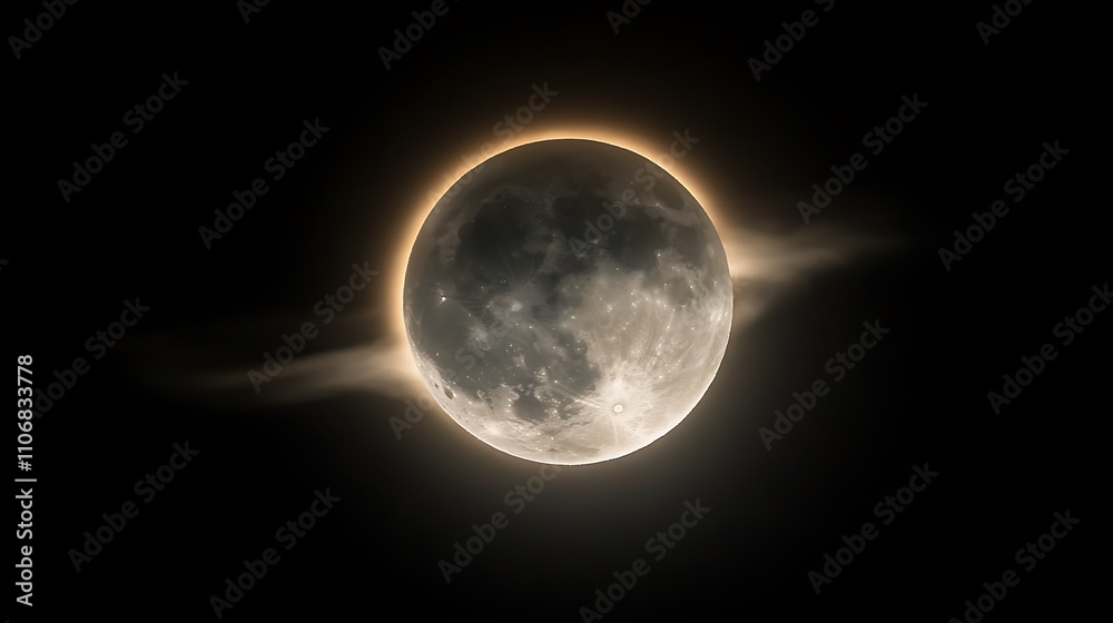 Wall mural the moon surrounded by a glowing halo with faint clouds passing in front of it